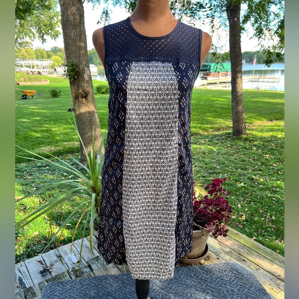 Xhilaration Navy and White Patterned Midi Dress